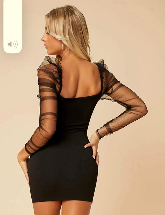 Mesh Sleeve Sweetheart Neckline Bodycon